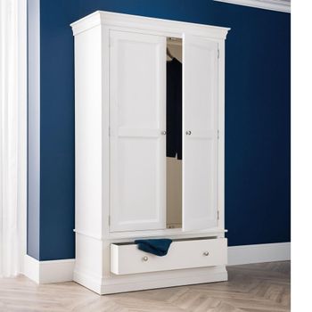 Clermont Double White 2 Door 1 Drawer Wardrobe