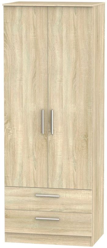 Contrast Oak 2 Door 2 Drawer Wardrobe