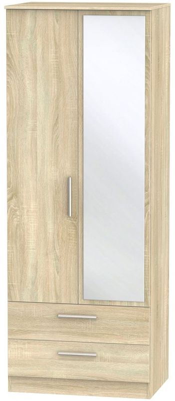Contrast Oak Tall Combi 2 Door 1 Mirror Wardrobe