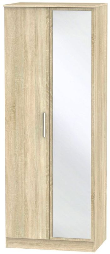 Contrast Oak 2 Door 1 Mirror Tall Wardrobe