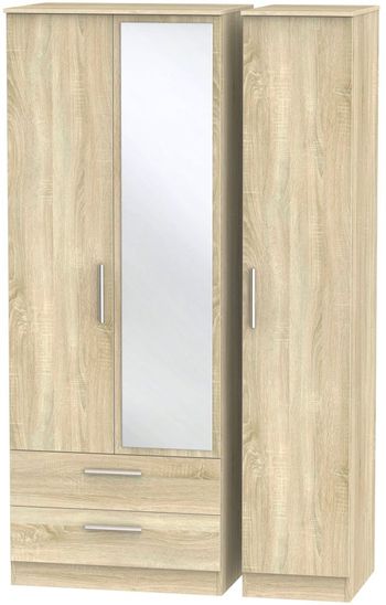 Contrast Oak Tall Combi 3 Door 1 Mirror LHF 2 Drawer Wardrobe
