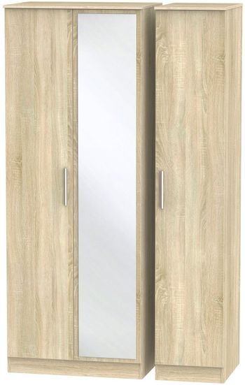 Contrast Oak 3 Door 1 Mirror Tall Triple Wardrobe