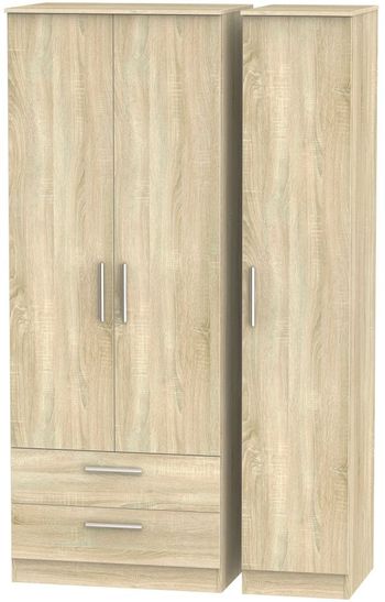 Contrast Oak 3 Door LHF 2 Drawer Tall Triple Wardrobe