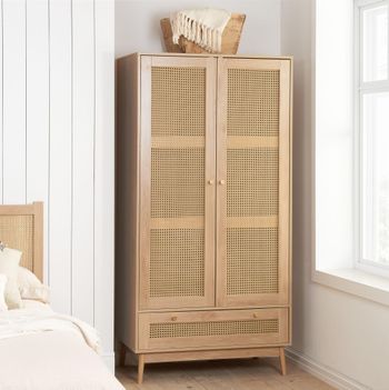 Croxley Oak and Rattan 2 Door 1 Drawer Wardrobe