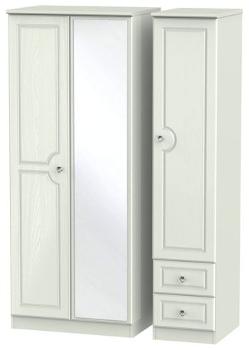 Crystal Combi Cashmere 3 Door 1 Mirror RHF 2 Drawer Wardrobe