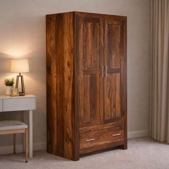 Cube Sheesham 2 Door 1 Drawer Double Wardrobe
