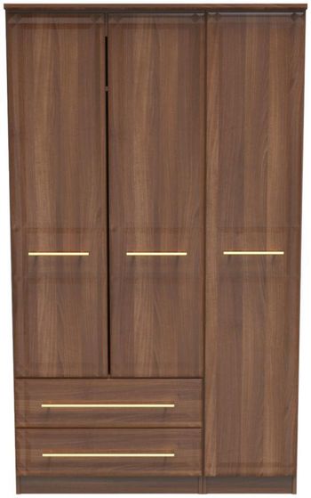 Faye 3 Door LHF 2 Drawer Triple Walnut Wardrobe
