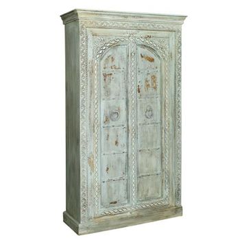 Flourtown Mango Wood 2 Door Watergreen Carved Wardrobe