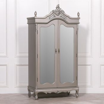 French Style Armoire Antique Silver 2 Door Mirror Wardrobe