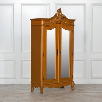 French Style Armoire Gold Carved 2 Door Mirror Wardrobe