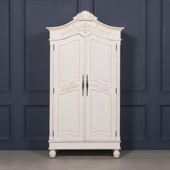French Style Armoire Lomira White Carved 2 Door Wardrobe