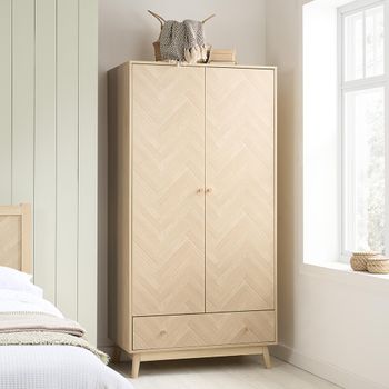 Herringford Oak 2 Door 1 Drawer Wardrobe