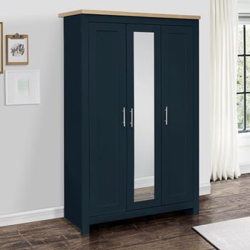 Highgate Mirror Navy Blue Painted 3 Door Wardrobe