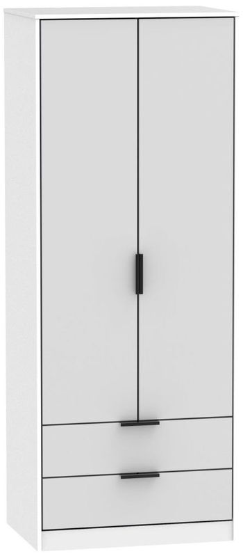 Hong Kong Grey and White 2 Door 2 Drawer Tall Wardrobe