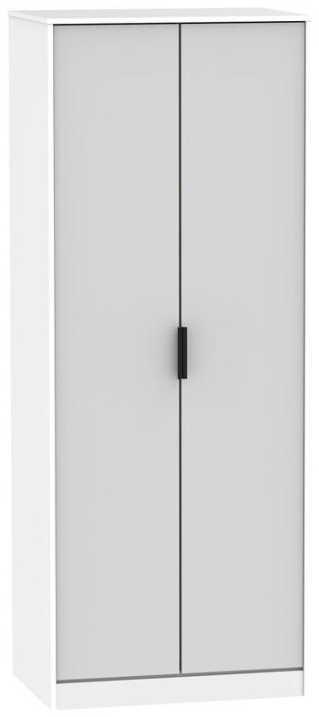 Hong Kong Grey and White 2 Door Plain Tall Wardrobe