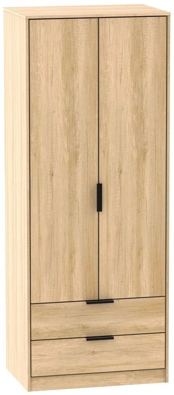 Hong Kong Oak 2 Door 2 Drawer Tall Wardrobe with Wooden Legs