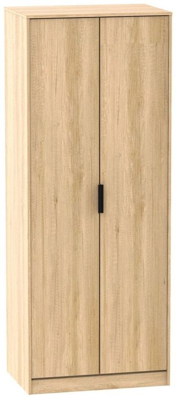 Hong Kong Oak 2 Door Plain Tall Wardrobe with Wooden Legs