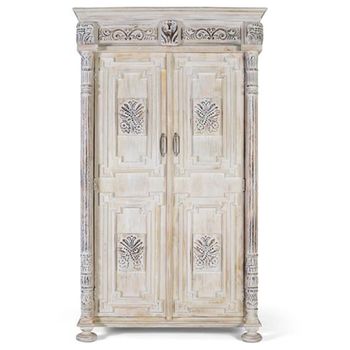 Imbery Distressed White Carved Mango Wood 2 Door Wardrobe