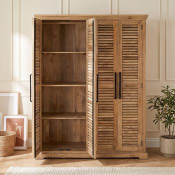 Jaylene Mango Wood 4 Door Louvered Wardrobe