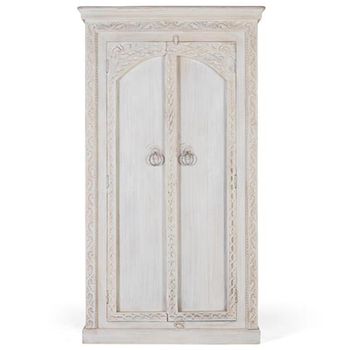 Kahoka Distressed White Carved Mango Wood 2 Door Wardrobe