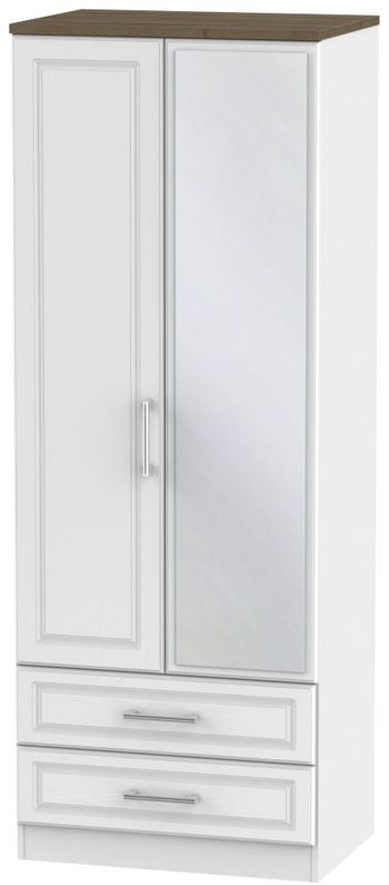 Kent White and Oak 2 Door Tall Combi 1 Mirror Wardrobe