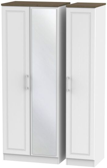 Kent White and Oak 3 Door 1 Mirror Tall Triple Wardrobe