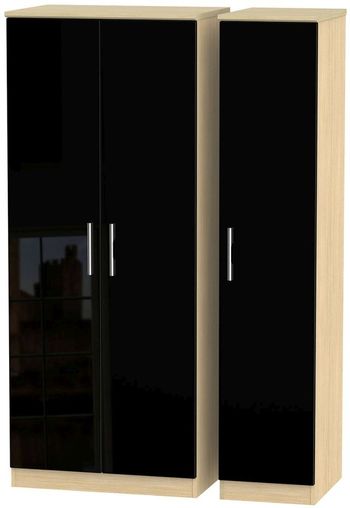 Knightsbridge Black Gloss and Light Oak 3 Door Triple Wardrobe