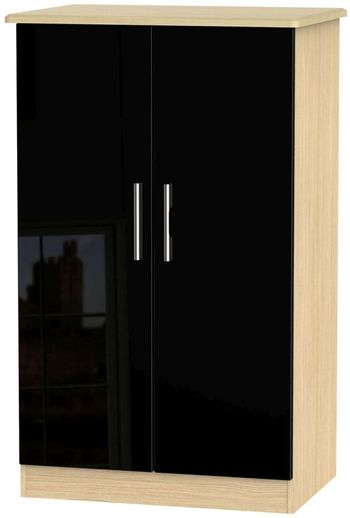 Knightsbridge Midi Black Gloss and Light Oak 2 Door Wardrobe