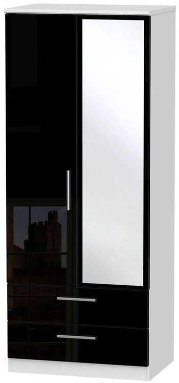 Knightsbridge Black Gloss and White 2 Door 1 Mirror Combi Wardrobe