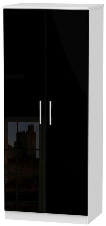 Knightsbridge Plain Black Gloss and White 2 Door Wardrobe
