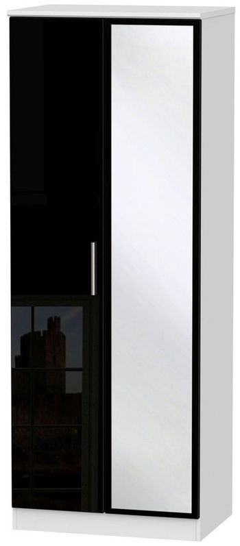 Knightsbridge Black Gloss and White 2 Door 1 Mirror Tall Wardrobe