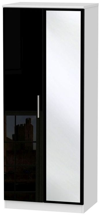Knightsbridge Black Gloss and White 2 Door 1 Mirror Wardrobe