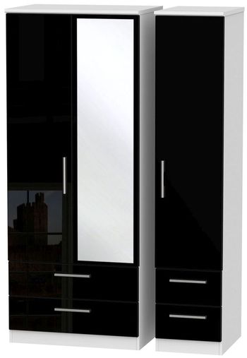 Knightsbridge Black Gloss and White 3 Door 1 Mirror Combi Wardrobe