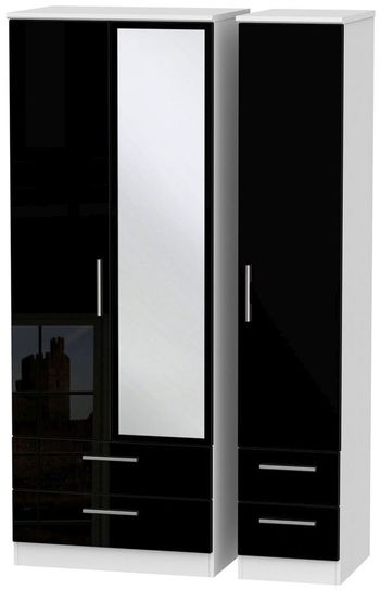 Knightsbridge Black Gloss and White 3 Door Combi 1 Mirror Tall Wardrobe
