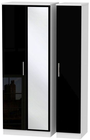 Knightsbridge Black Gloss and White 3 Door 1 Mirror Tall Triple Wardrobe