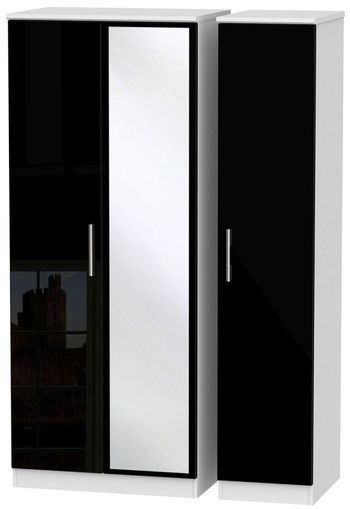 Knightsbridge Black Gloss and White 3 Door 1 Mirror Triple Wardrobe