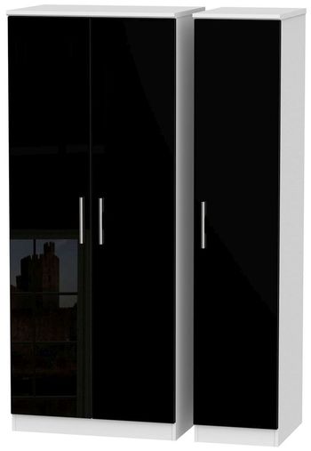 Knightsbridge Black Gloss and White 3 Door Triple Wardrobe