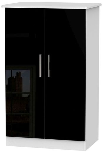 Knightsbridge Black Gloss and White 2 Door Midi Wardrobe