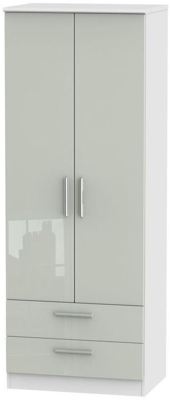 Knightsbridge Cashmere Gloss and White 2 Door 2 Drawer Tall Wardrobe