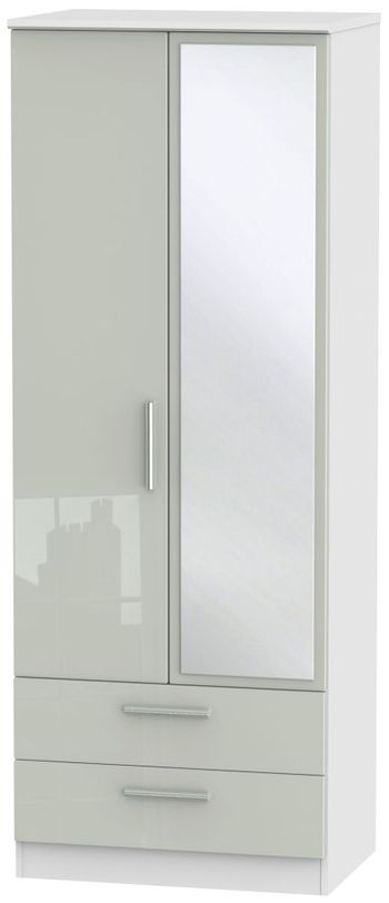 Knightsbridge Cashmere Gloss and White 2 Door 1 Mirror Combi Wardrobe