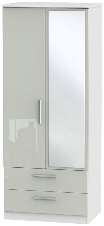 Knightsbridge Cashmere Gloss and White 2 Door Combi 1 Mirror Tall Wardrobe