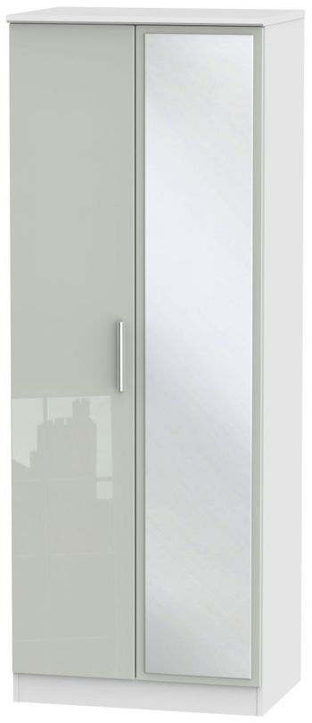 Knightsbridge Cashmere Gloss and White 2 Door 1 Mirror Tall Wardrobe