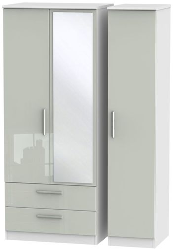 Knightsbridge Cashmere Gloss and White 3 Door 1 Mirror LHF 2 Drawer Combi Wardrobe