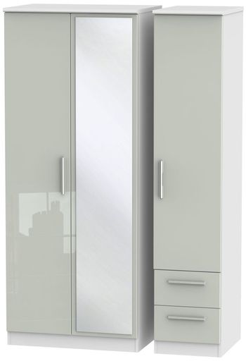 Knightsbridge Cashmere Gloss and White 3 Door 1 Mirror RHF 2 Drawer Combi Wardrobe