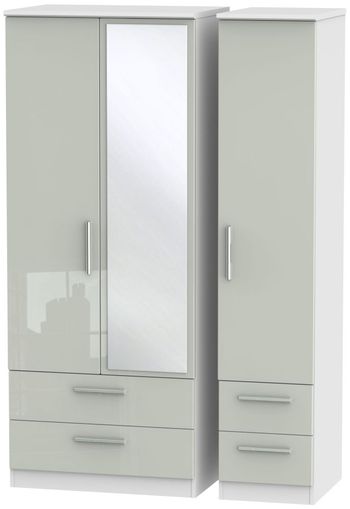 Knightsbridge Cashmere Gloss and White 3 Door 1 Mirror Combi Wardrobe