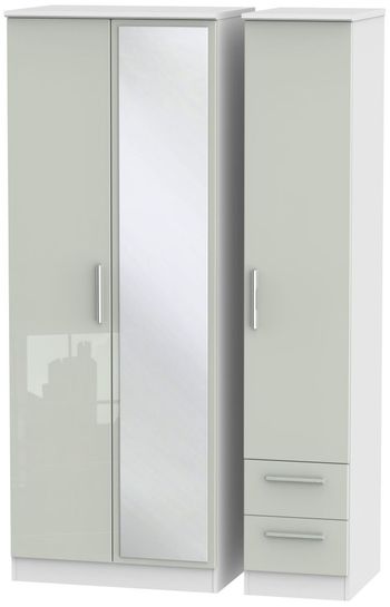 Knightsbridge Cashmere Gloss and White 3 Door 1 Mirror RHF 2 Drawer Combi Tall Wardrobe