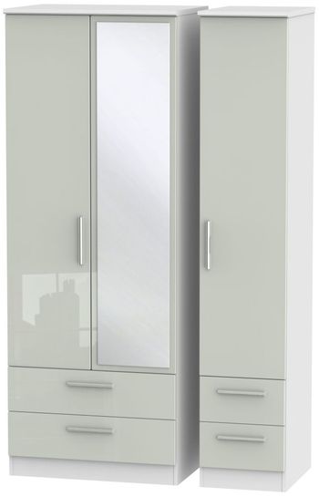 Knightsbridge Cashmere Gloss and White 3 Door 1 Mirror Combi Tall Wardrobe