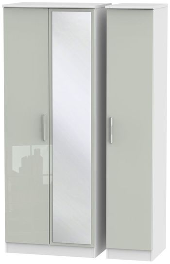 Knightsbridge Cashmere Gloss and White 3 Door 1 Mirror Triple Tall Wardrobe