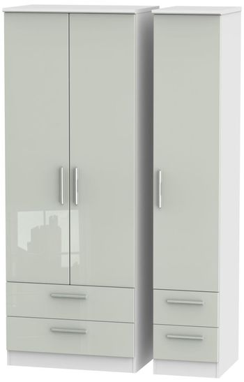 Knightsbridge Cashmere Gloss and White 3 Door 4 Drawer Triple Tall Wardrobe