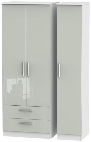 Knightsbridge Cashmere Gloss and White 3 Door LHF 2 Drawer Triple Tall Wardrobe